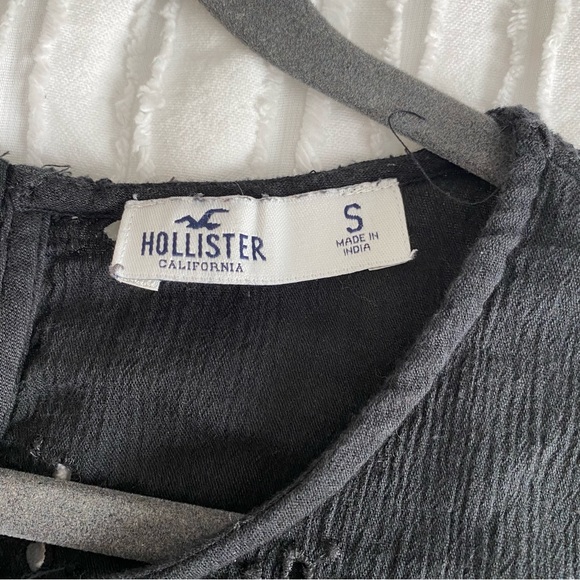 Hollister Black Lace Eyelet Boho Short Sleeve Top Size Small - Picture 4 of 8